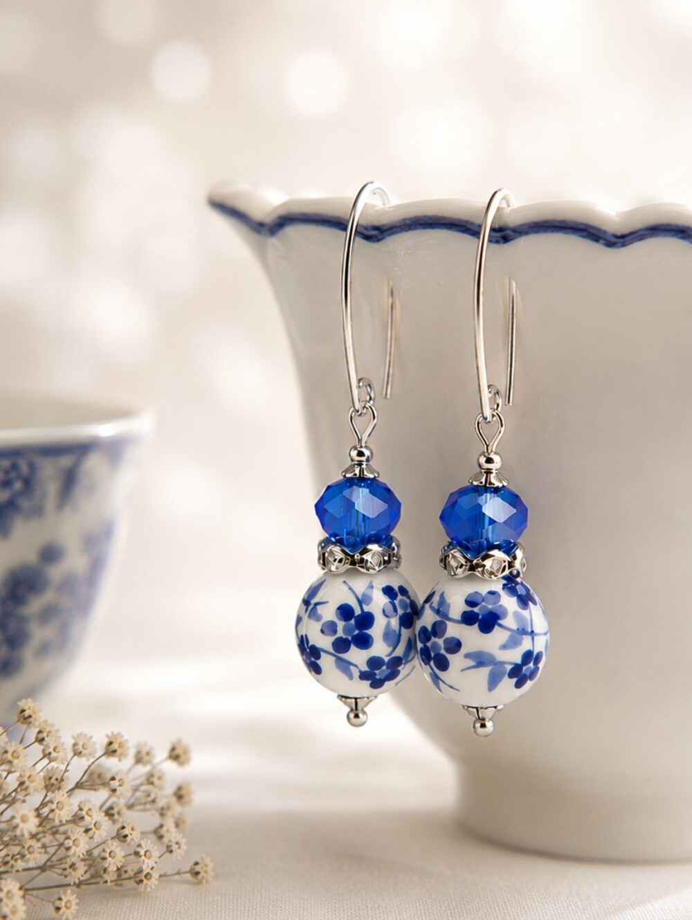 Heirloom Porcelain Earrings Blue & White Artisan Jewelry Hand Crafted